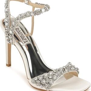 Badgley Mischka womens Galia Heeled Sandal, White Satin, 9